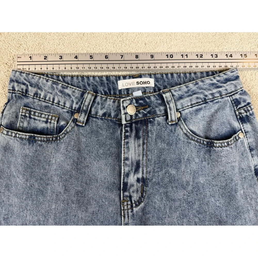 Love Soho High-Waisted Wide Leg Acid Wash Blue Jeans Women's Sz 7 (29x30) #1476